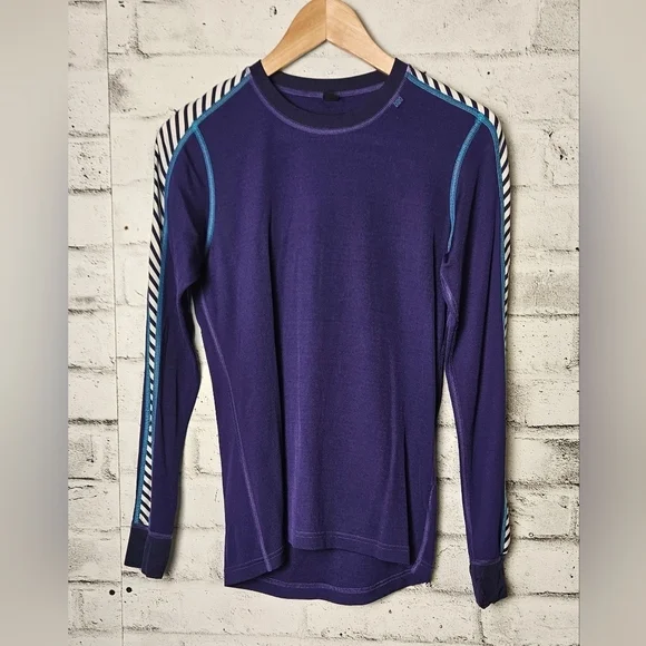 Helly Hansen Purple Long Sleeve Performance Top M Striped Sleeves Base Layer - Picture 1 of 9